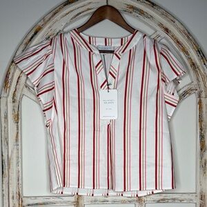 S’edge Blouse - White with Red & Tan Stripes- Sz X- NWT